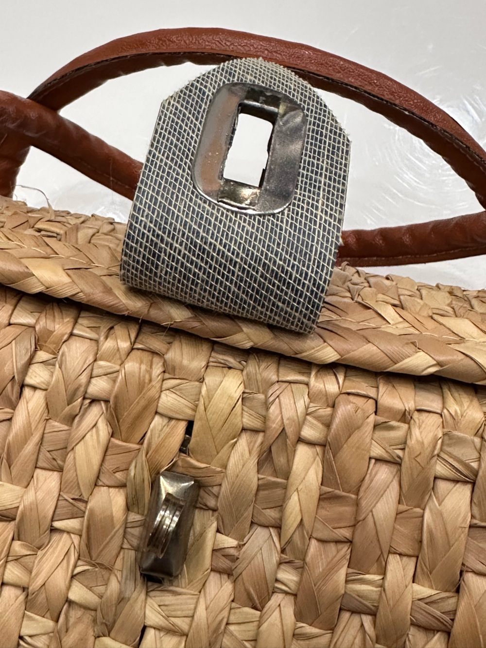 Vintage 70s Mexican Straw Woven Basket Purse Floral Raffia Boho Box Bag - Picture 8 of 15
